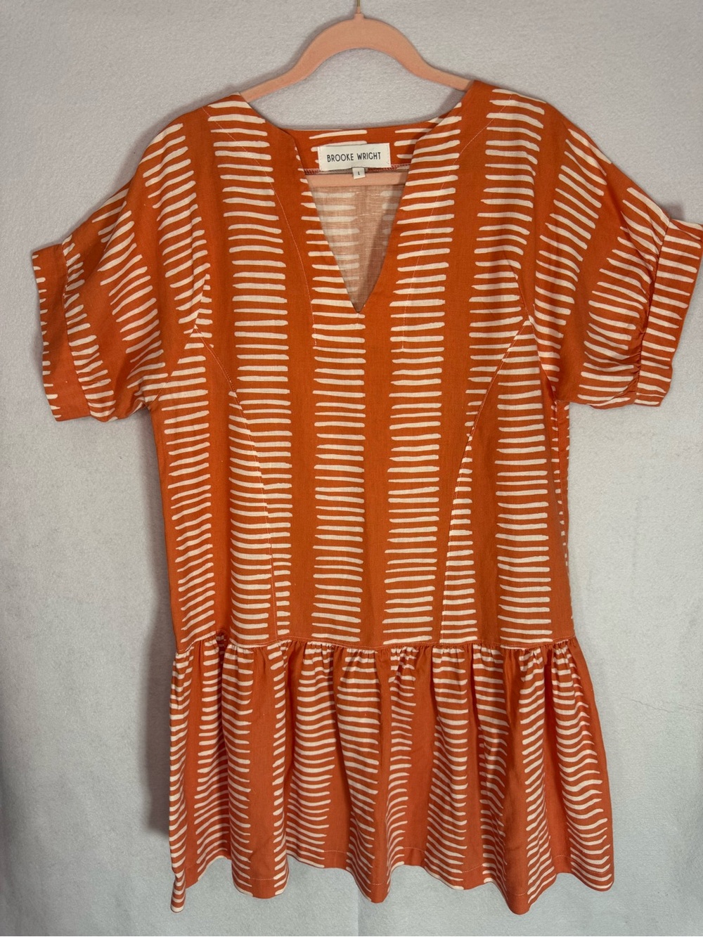 NWOT Brooke Wright Orange and Cream V-Neck Stripe Lucy Dress - Size L
